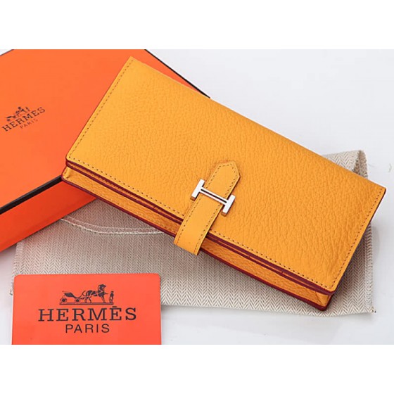 Hermes Dogon Togo Original Calfskin Bearn Japonaise Bi-Fold Wallet Yellow