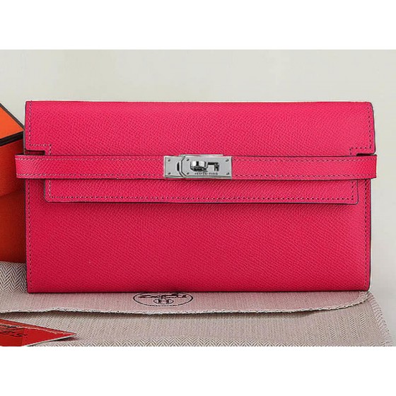 Hermes Epsom Original Calfskin Kelly Long Wallet Hot Pink