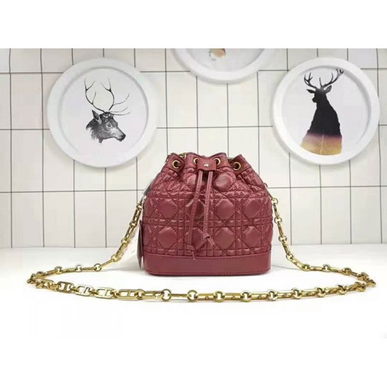 Dior Mini Miss Dior Lambskin Bucket Bag Burgundy
