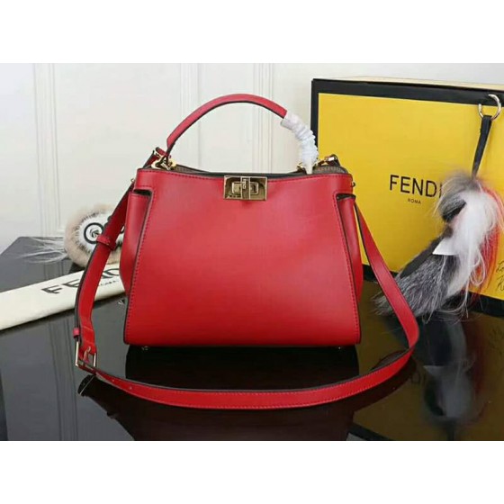 Fendi Peekaboo Essential Calfskin Leather Bag Red