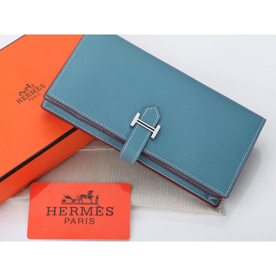 Hermes Epsom Original Calfskin Bearn Japonaise Bi-Fold Wallet Light Blue