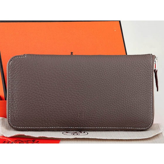 Hermes Zipper Wallet Original Leather Grey