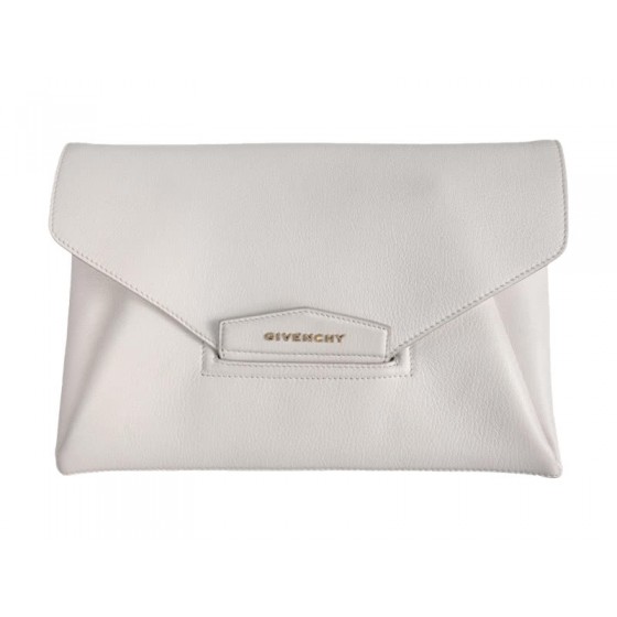 Givenchy Antigona Envelope Clutch Grained Leather White