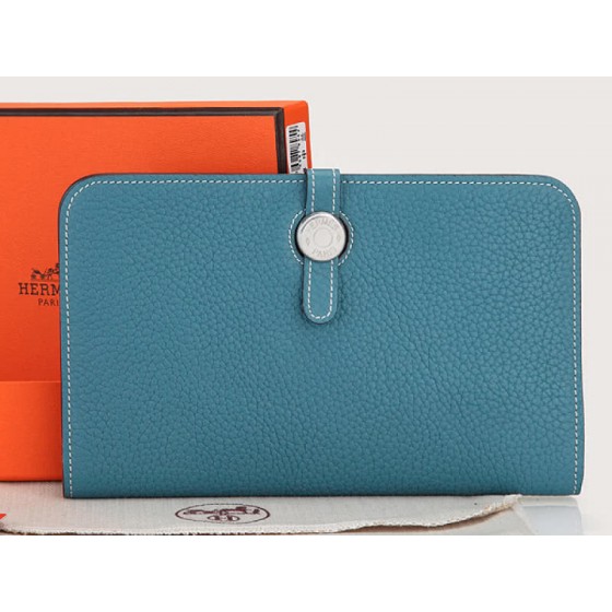 Hermes Dogon Togo Original Leather Combined Wallet Medium Blue