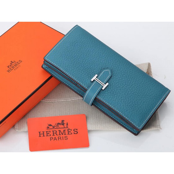 Hermes Dogon Togo Original Calfskin Bearn Japonaise Bi-Fold Wallet Medium Blue
