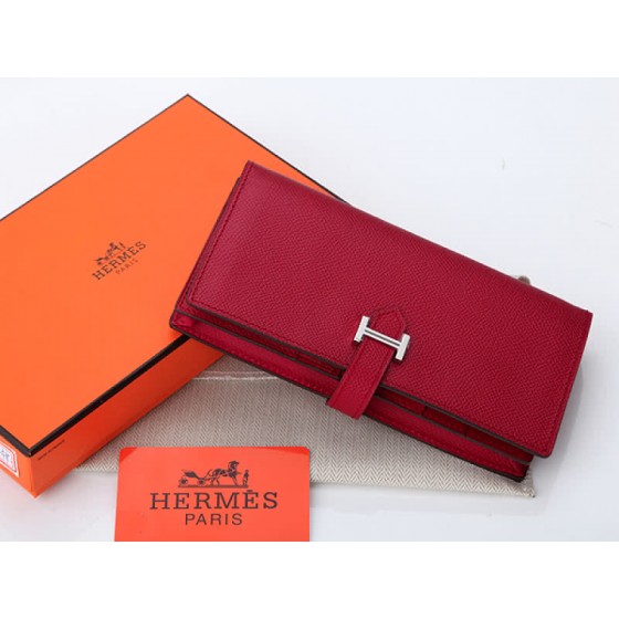 Hermes Epsom Original Calfskin Bearn Japonaise Bi-Fold Wallet Burgundy