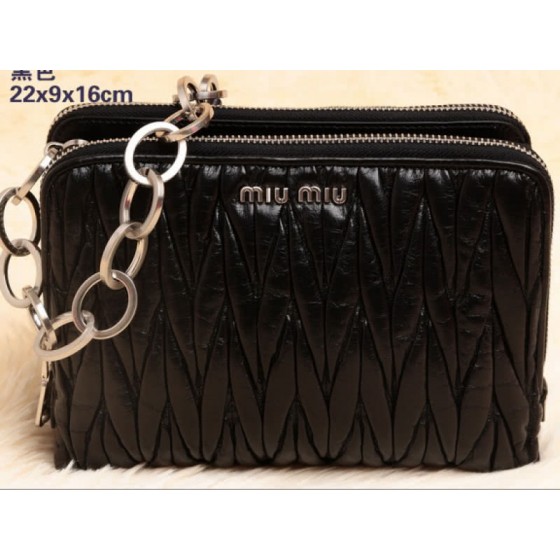 Miu Miu Glazed Matelasse Leather Mini Shoulder Bag Black
