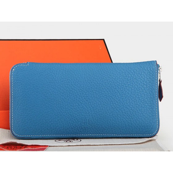 Hermes Zipper Wallet Original Leather Medium Blue