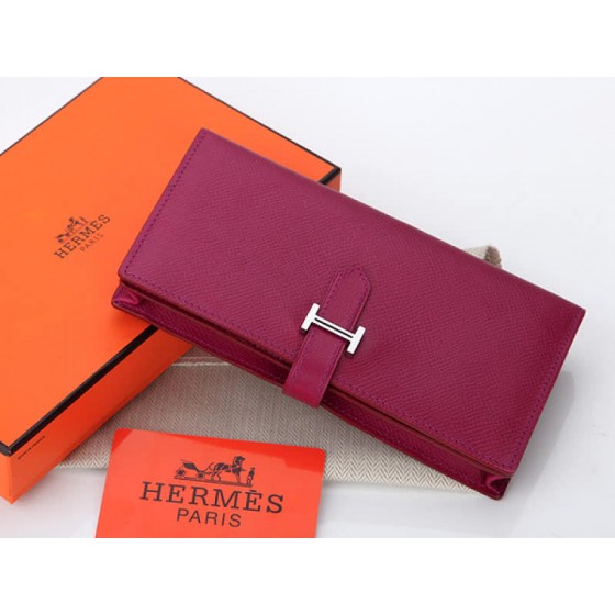 Hermes Epsom Original Calfskin Bearn Japonaise Bi-Fold Violet Red