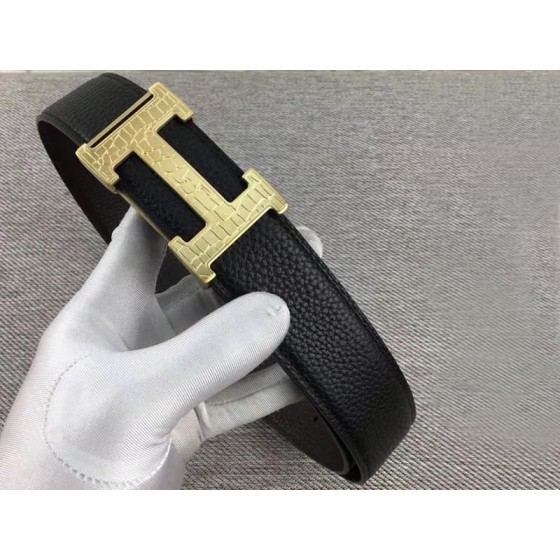 Hermes Gold H Belt Buckle & Reversible Leather Strap Black