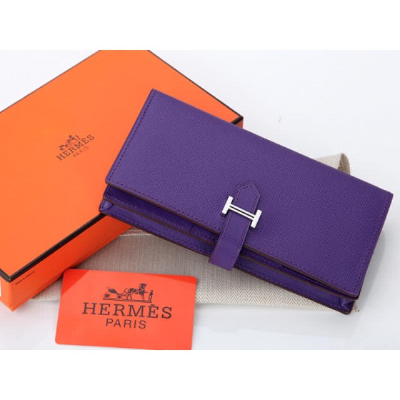 Hermes Epsom Original Calfskin Bearn Japonaise Bi-Fold Wallet Purple