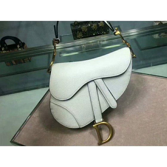 Dior Mini Saddle Calfskin Bag Gold Hardware White m0447s3