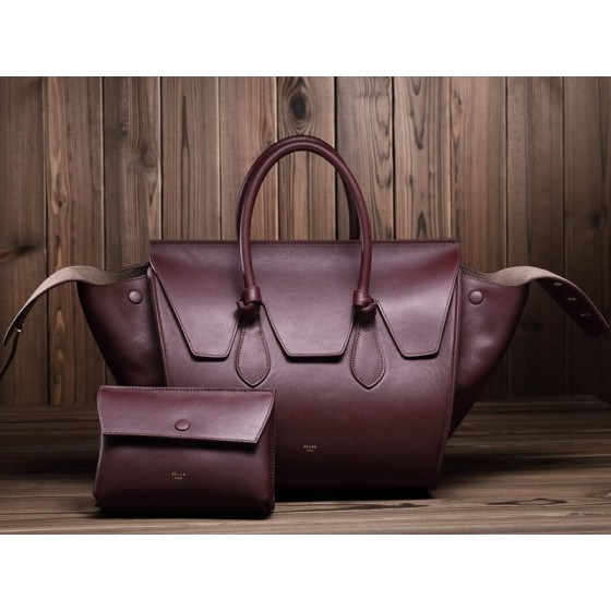 Celine Tie Nano Top Handle Bag Leather Burgundy