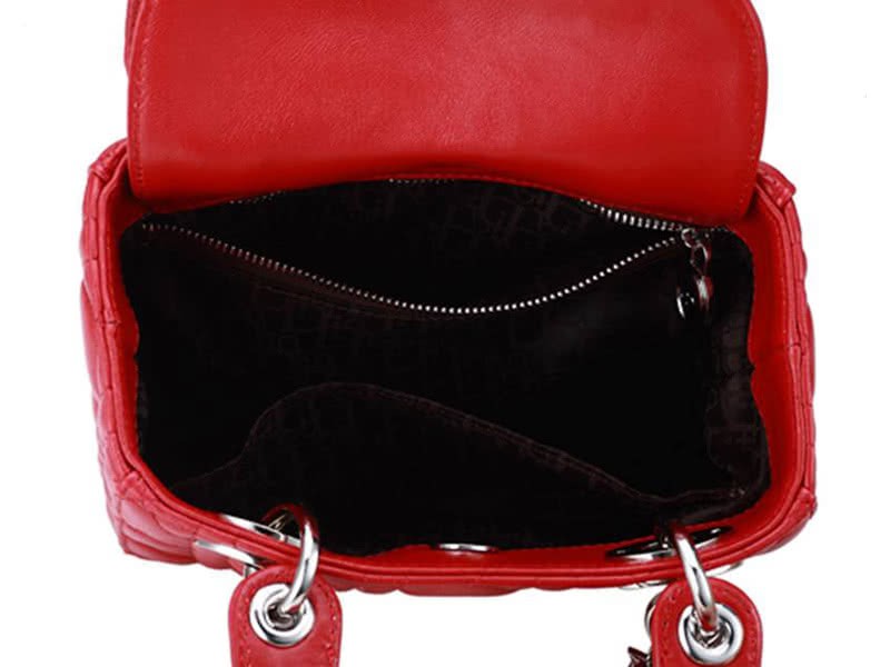 Dior Nano Leather Bag Silver Hardware Red 6