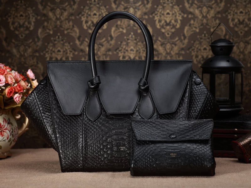 Celine Tie Nano Top Handle Bag Leather Black Python 3