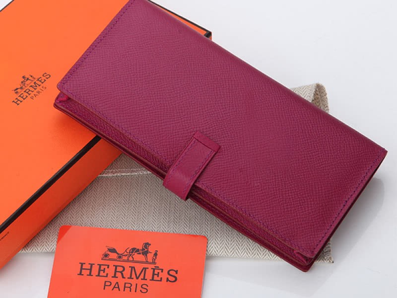 Hermes Epsom Original Calfskin Bearn Japonaise Bi-Fold Violet Red 2