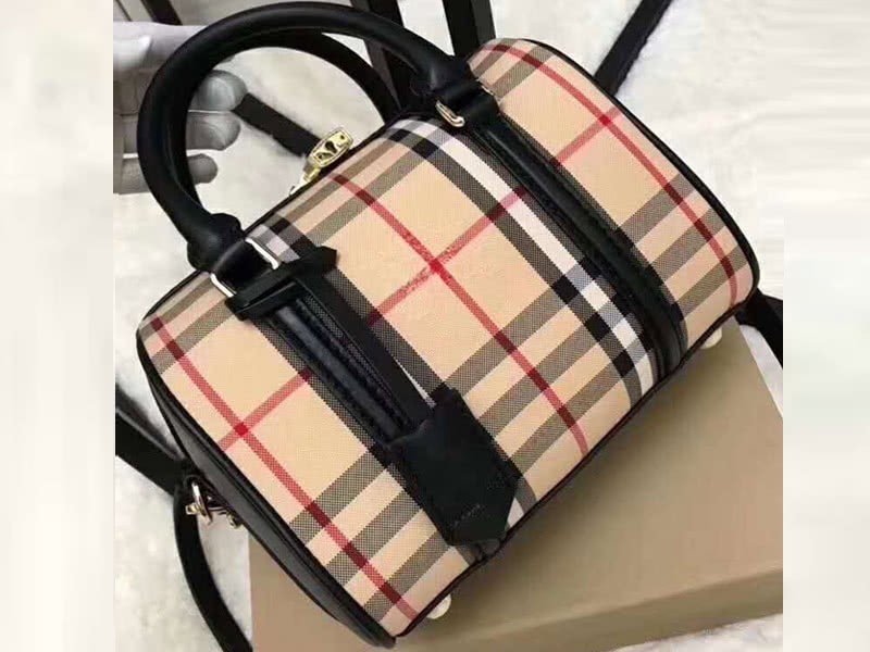 Burberry Boston Bag In Vintage Check And Leather Black 2