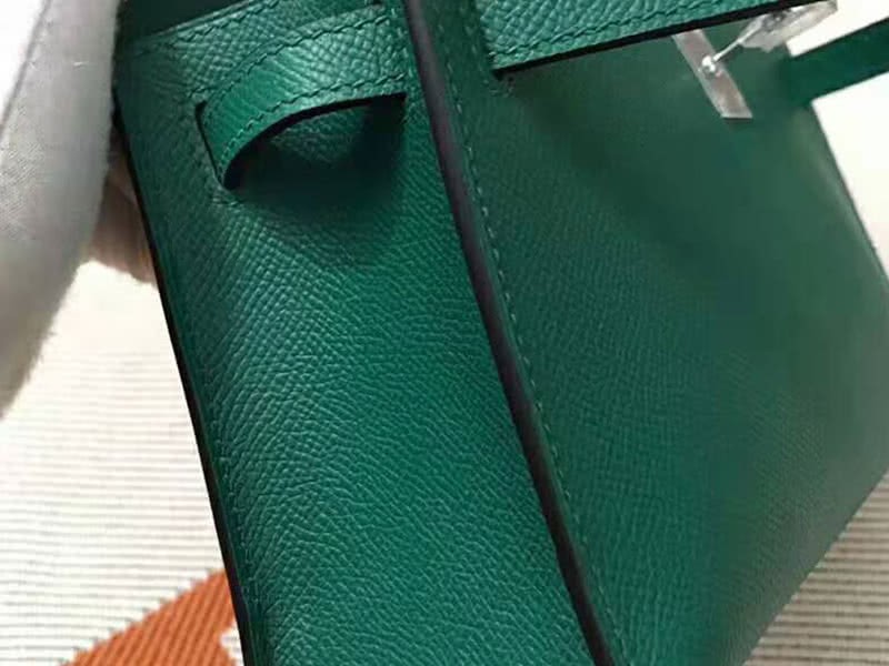 Hermes Epsom Mini Kelly Pochette Silver Hardware Dark Green 6