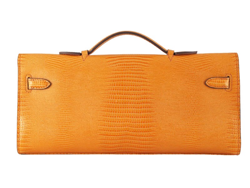 Hermes Kelly Pochette Longue Lizard Leather Orange 4