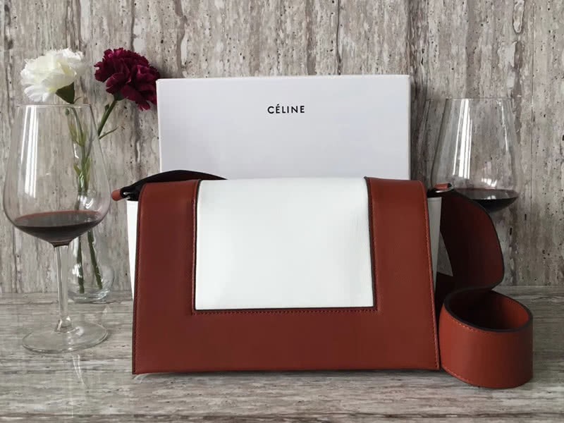 Celine Medium Frame Shoulder Bag Calskin Burgundy And White 1