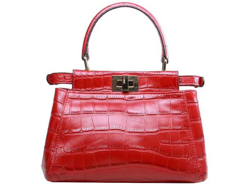 Fendi Iconic Mini Peekaboo Bag In Croco Leather Red 1