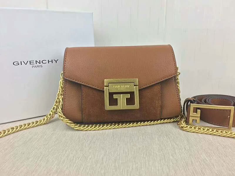 Givenchy Small gv3 Bag In Grained Leather And Suede Brown 1