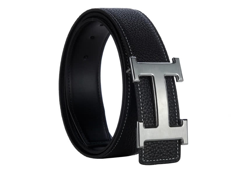 Hermes Togo Leather Belt With Silver H Buckle Black 1