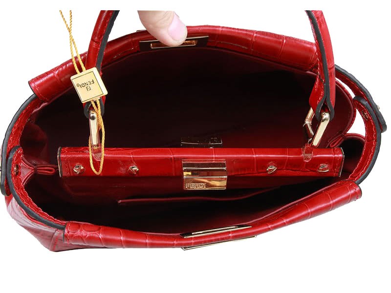Fendi Iconic Mini Peekaboo Bag In Croco Leather Red 6