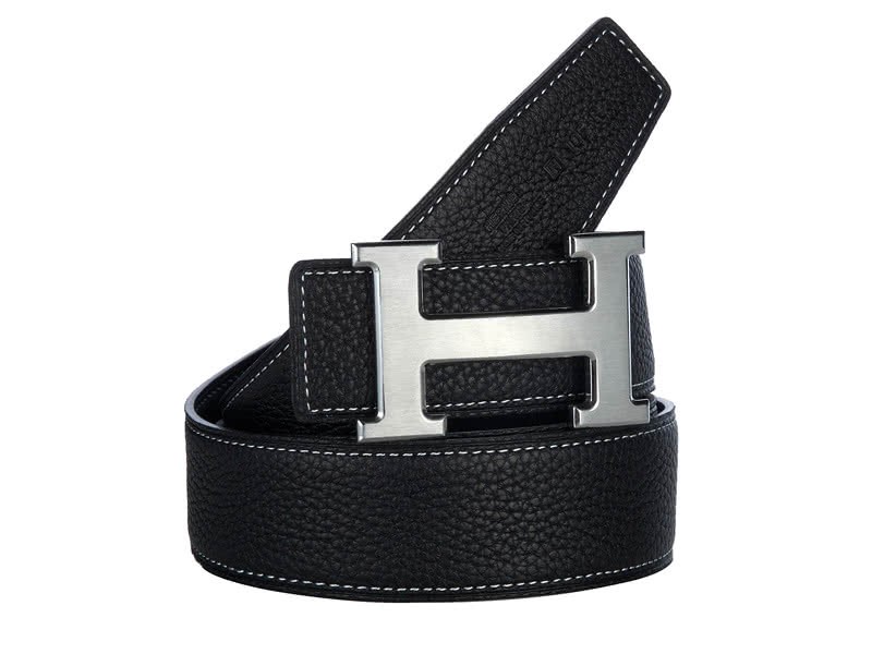 Hermes Togo Leather Belt With Silver H Buckle Black 2