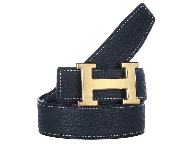 Hermes Togo Leather Belt With Gold H Buckle Black 2