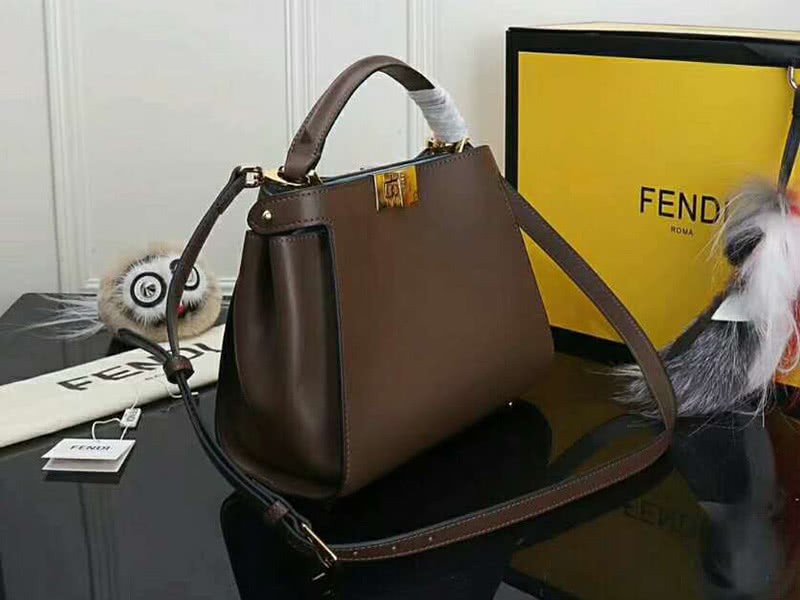 Fendi Peekaboo Essential Calfskin Leather Bag Dark Brown 3