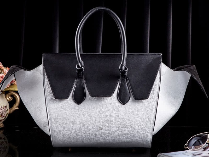 Celine Tie Nano Top Handle Bag Leather White & Black 1
