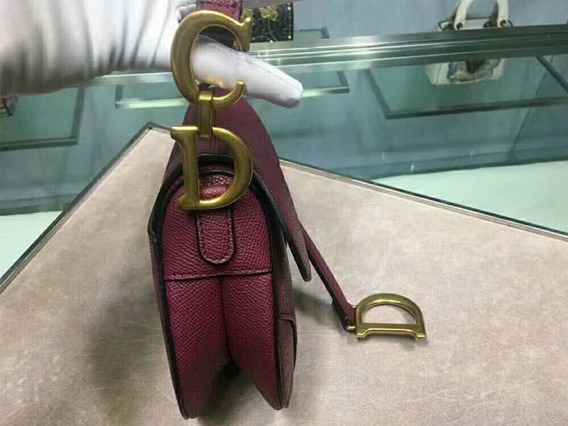 Dior Mini Saddle Calfskin Bag Gold Hardware Burgundy m0447s1 3