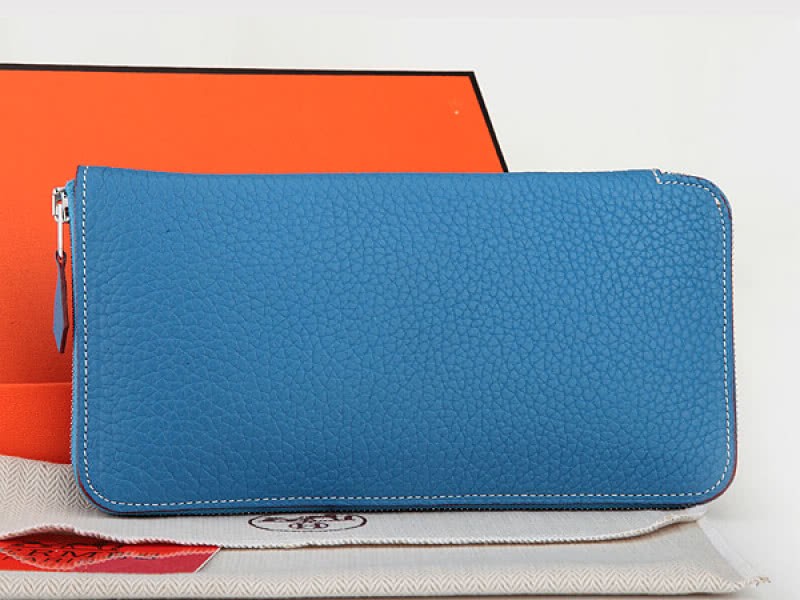 Hermes Zipper Wallet Original Leather Medium Blue 2