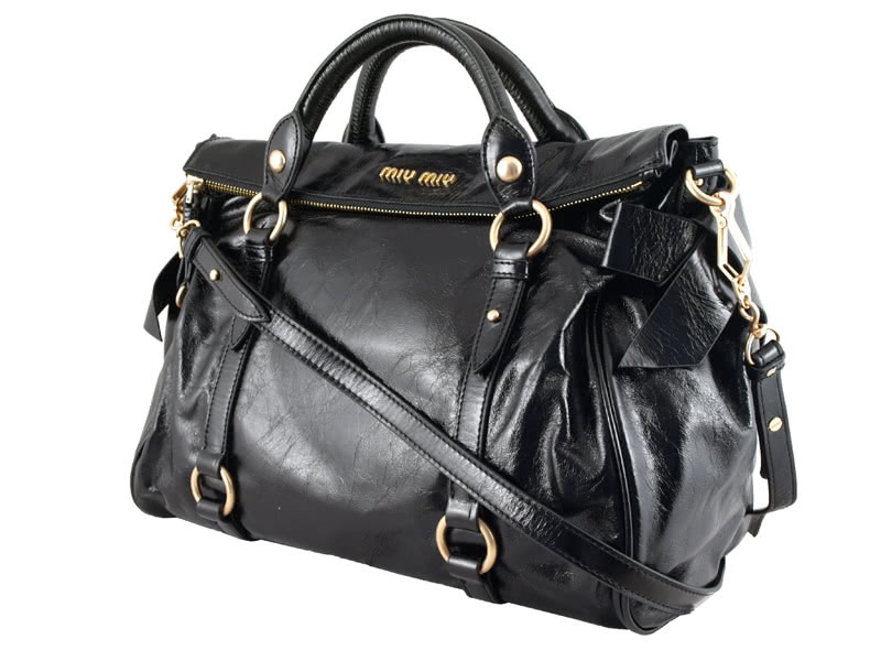 Miu Miu Shinny Leather Large Boston Bag Black 2