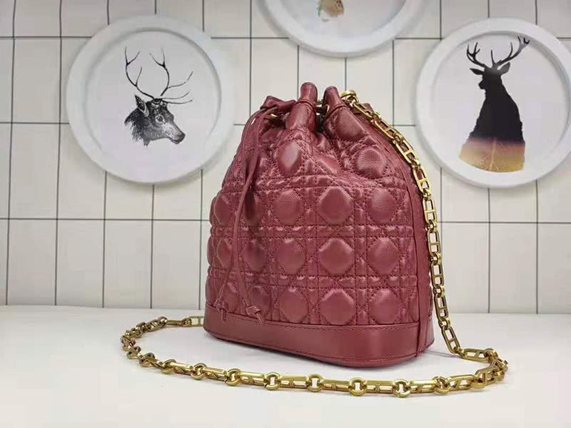 Dior Miss Dior Lambskin Bucket Bag Burgundy 3