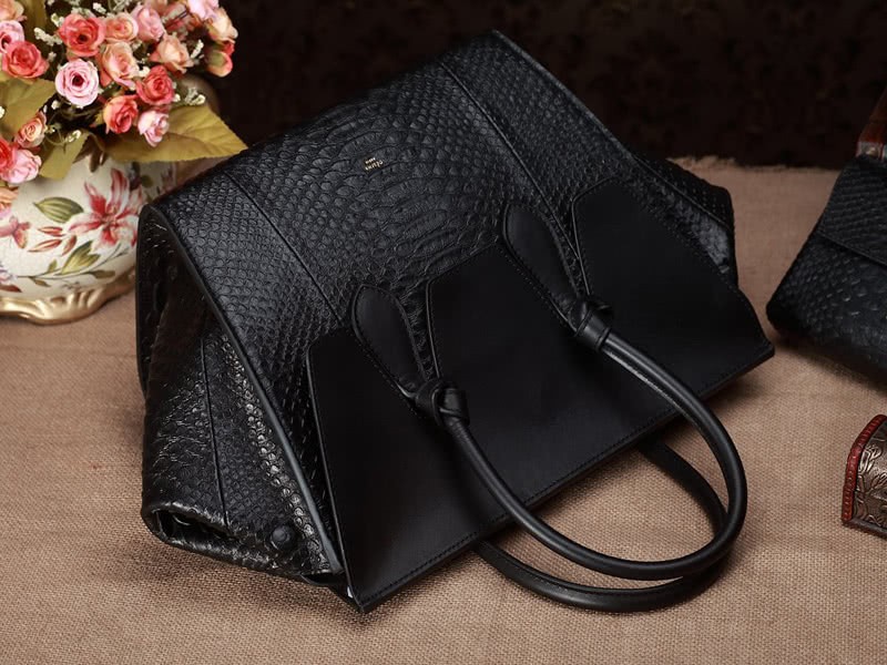 Celine Tie Nano Top Handle Bag Leather Black Python 6