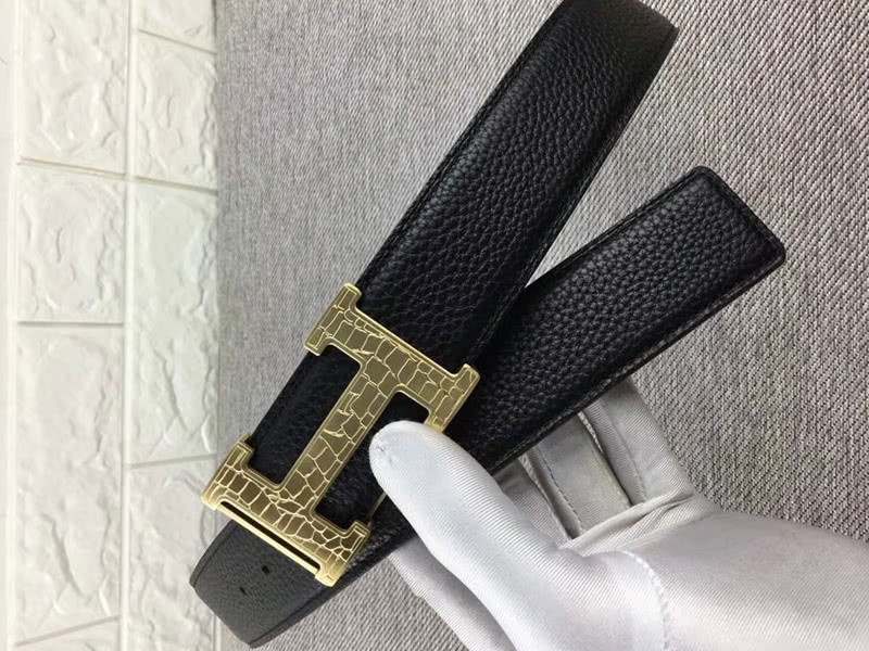 Hermes Gold H Belt Buckle & Reversible Leather Strap Black 6