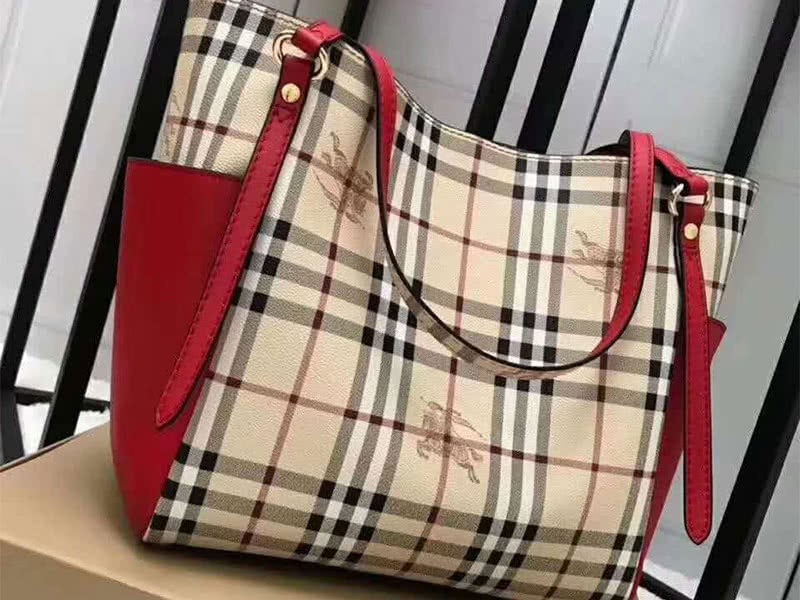 Burberry Haymarket Check Tote Bag Red 2
