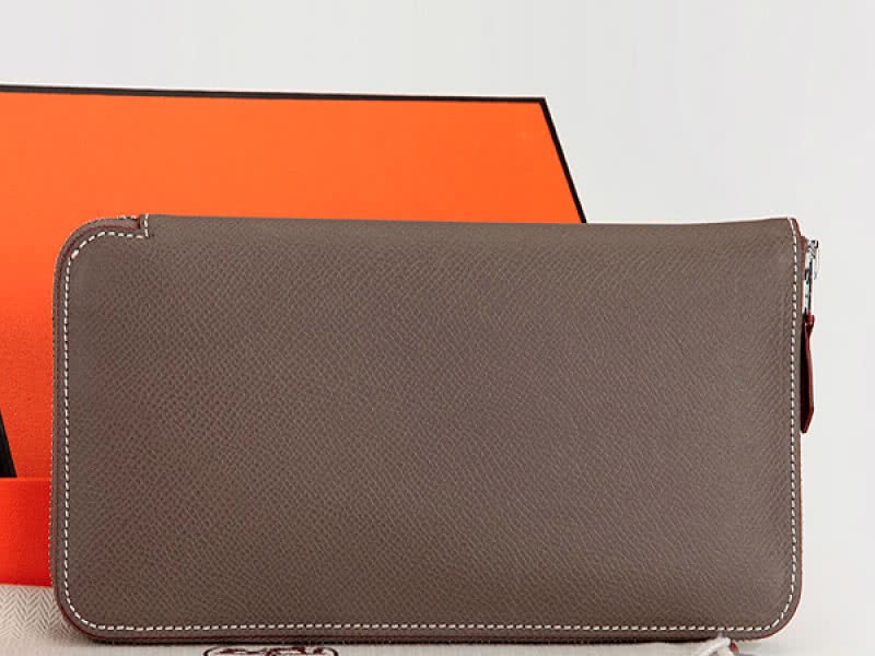 Hermes Zipper Wallet Original Epsom Calfskin Dark Khaki 2