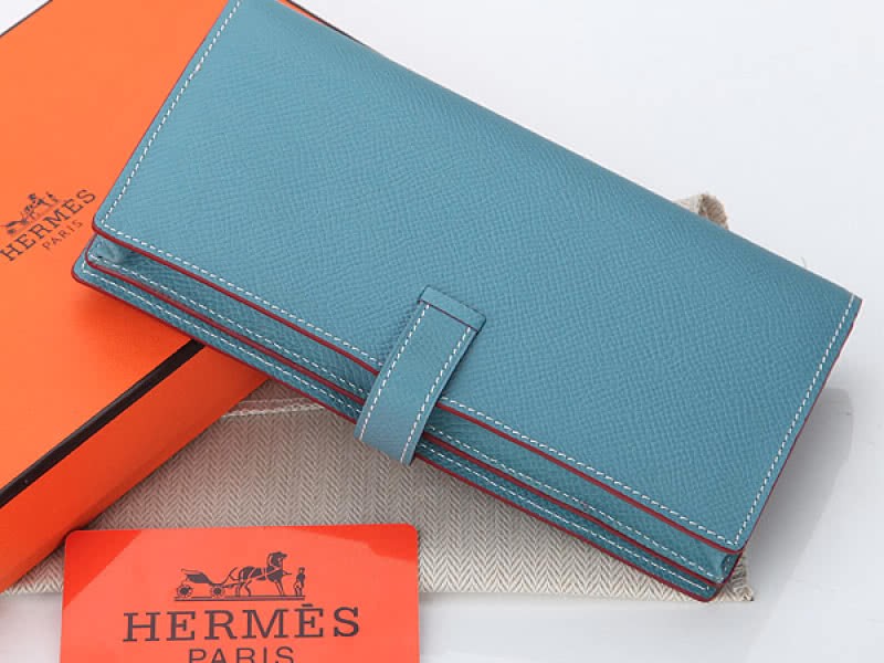 Hermes Epsom Original Calfskin Bearn Japonaise Bi-Fold Wallet Light Blue 2
