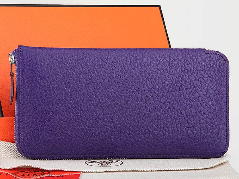 Hermes Zipper Wallet Original Leather Purple 2