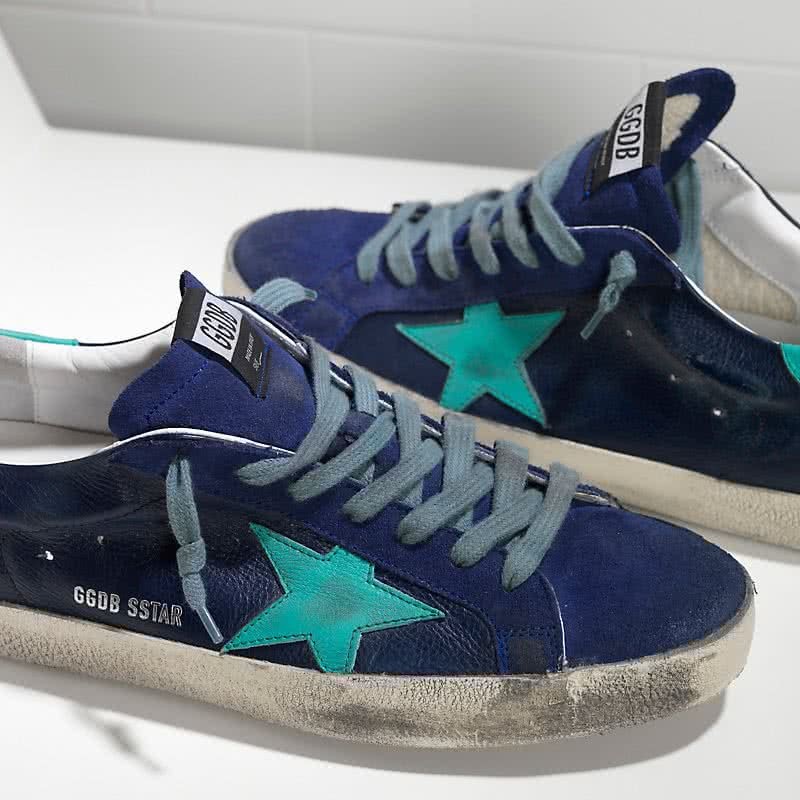 Golden Goose Sneakers Super Star in Pelle e Stella in Pelle Navy Leather Blue Suede 4