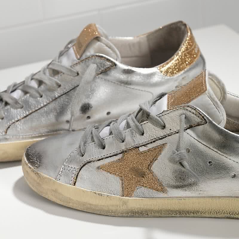Golden Goose Super Star sneakers in leather with leather star Silver Gold 4