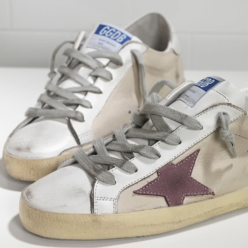 Golden Goose Sneakers Super Star in Pelle e Stella in Camoscio Milk-White Lilac Star 4