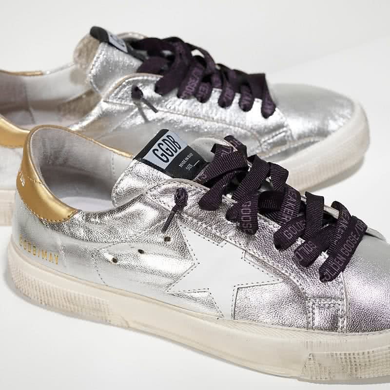 Golden Goose Sneakers MAY in Pelle e Stella in Pelle Silver Gold White Star 4