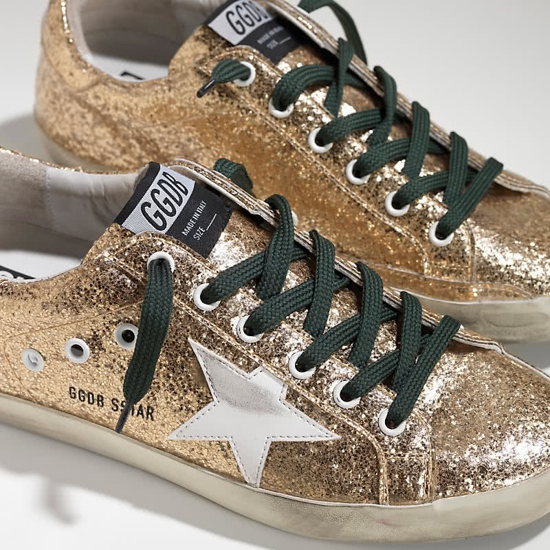 Golden Goose Sneakers Super Star IN Pelle Glitterata E Stella IN Pelle gold glitter emerald 4