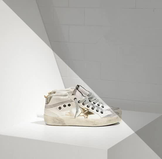 Golden Goose mid star sneakers in cotton canvas with leather star white military gold 1