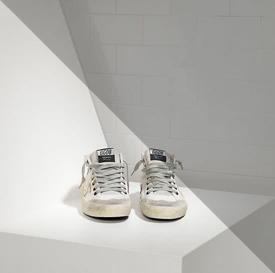 Golden Goose mid star sneakers in cotton canvas with leather star white military gold 2