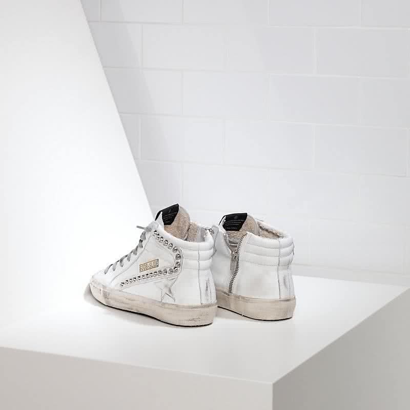 Golden Goose Sneakers Slide in Pelle e Stella in Pelle White Leather Studs 3